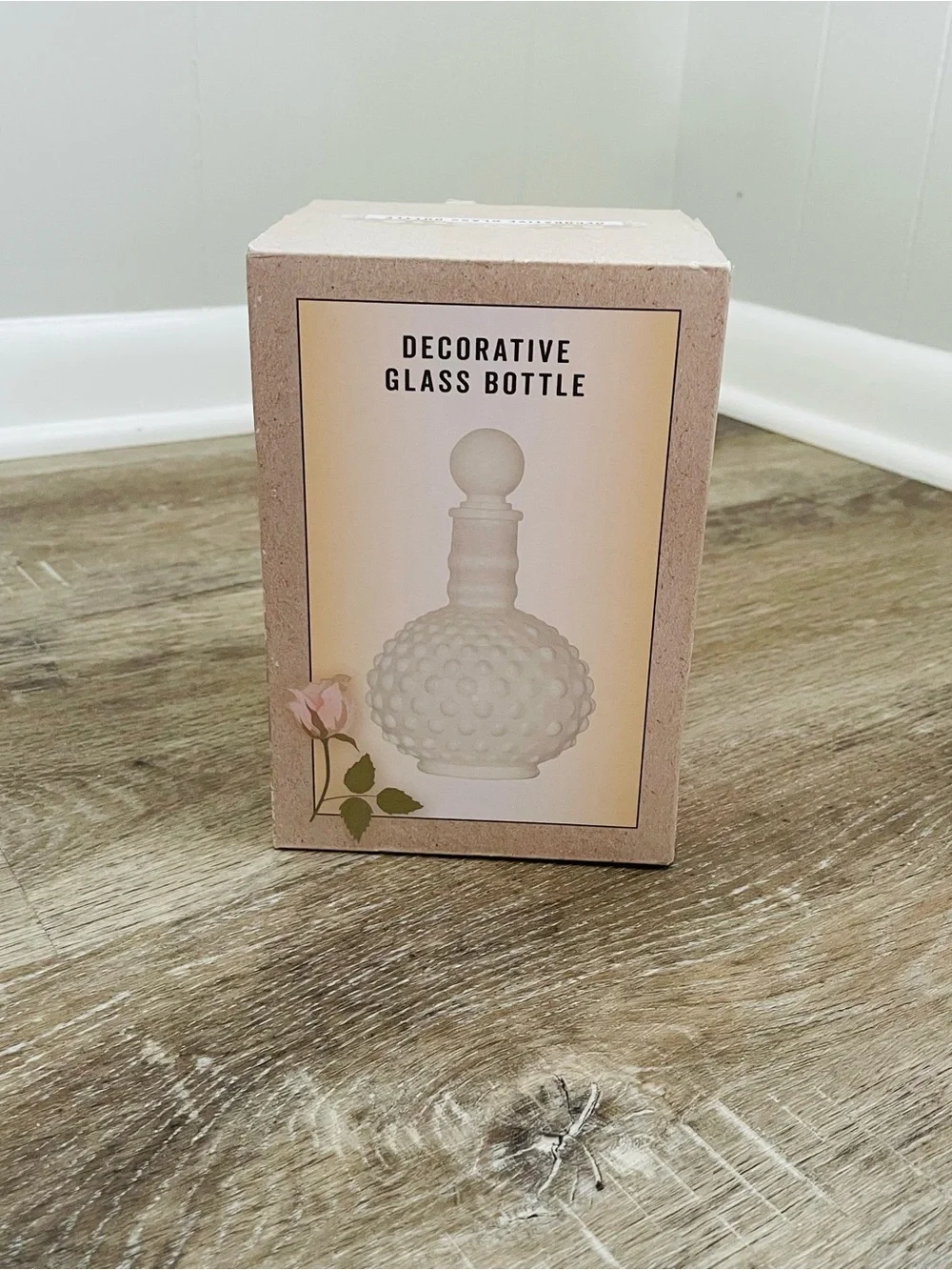Cracker Barrel Decorative White Hobnail Glass Bottle with Ball Stopper